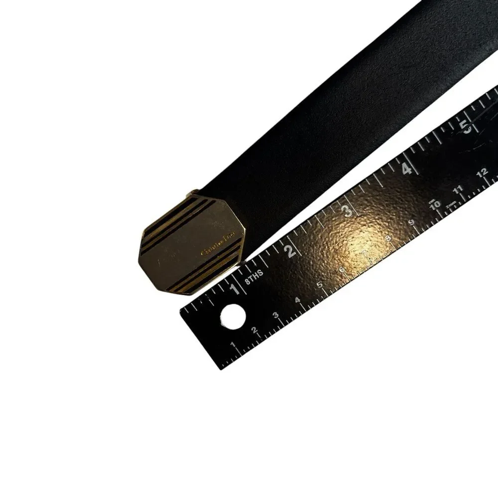 Dior Black Leather Belt with Gold Octagonal Buckle